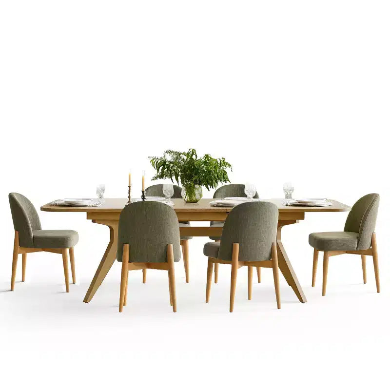 2026 Juego de comedor de 7 piezas con mesa extensible 78–96" y 6 sillas tapizadas - Panipeachy