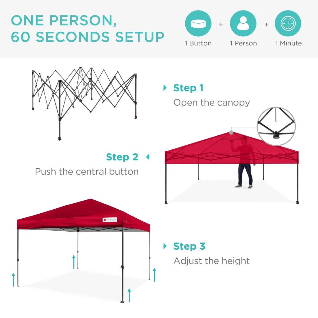 2026 NewBest Choice Products 12x12ft Easy Setup Pop Up Canopy w/ 1-Button Setup, Wheeled Case, 4 Weight Bags - Navy Blue