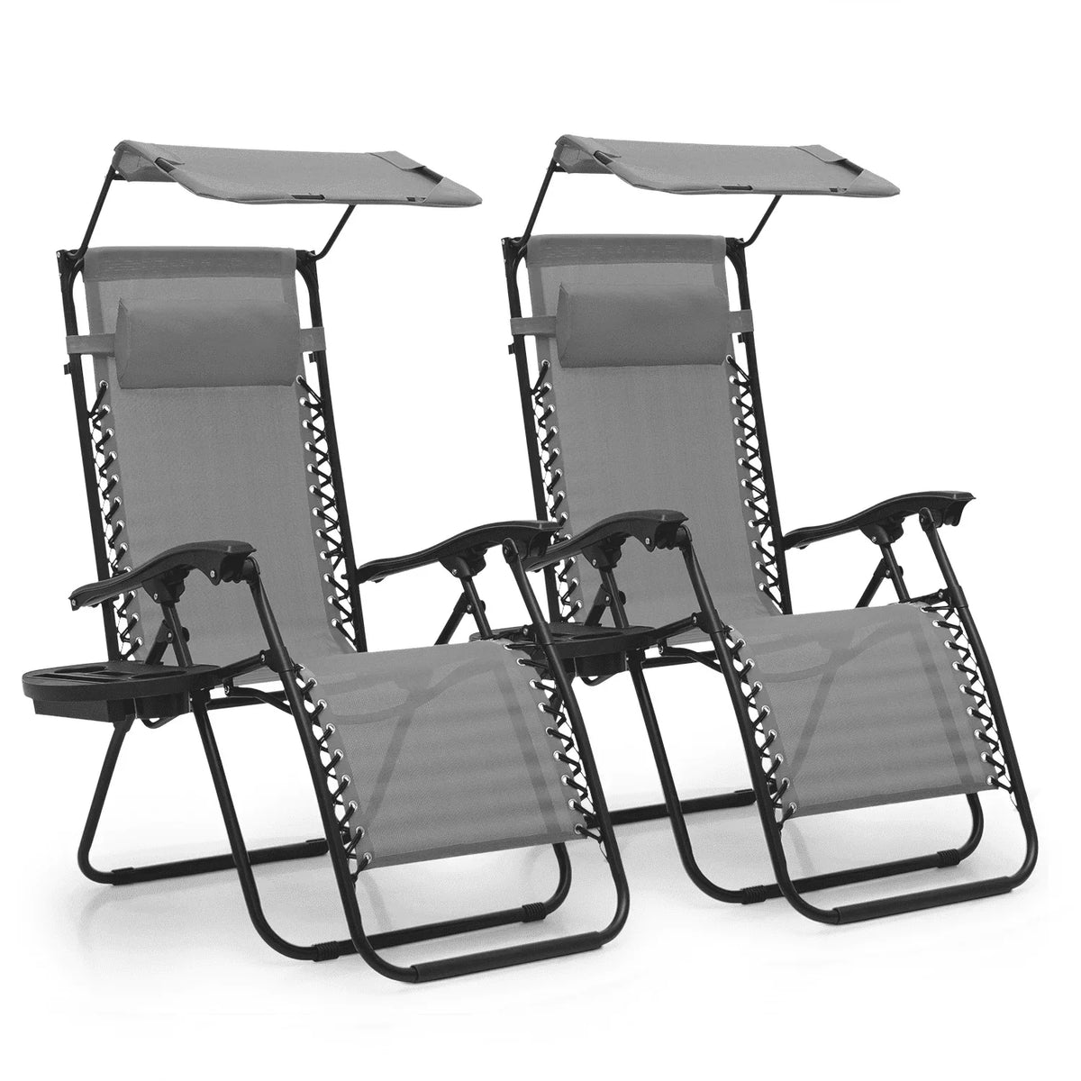 2026 NewMoNiBloom Zero Gravity Chairs Set of 2, Folding Outdoor Patio Beach Recliner with Canopy Shade & Headrest, Black