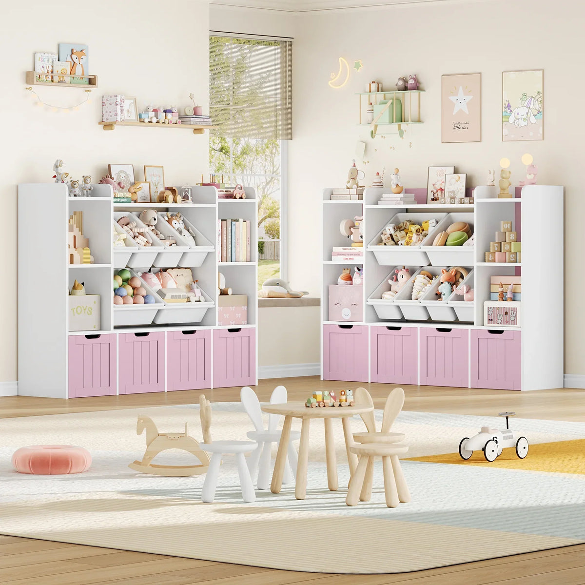 2026 NewHiphuta 3 Tier Kids Bookcase with Toy Storage Organizer, Wood Toy Organizer of 6 Boxes & 4 Removable Drawers, White