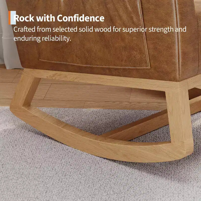 2026 Sillón mecedora deslizante tapizado con bolsillo lateral, estructura de madera, 1 plaza