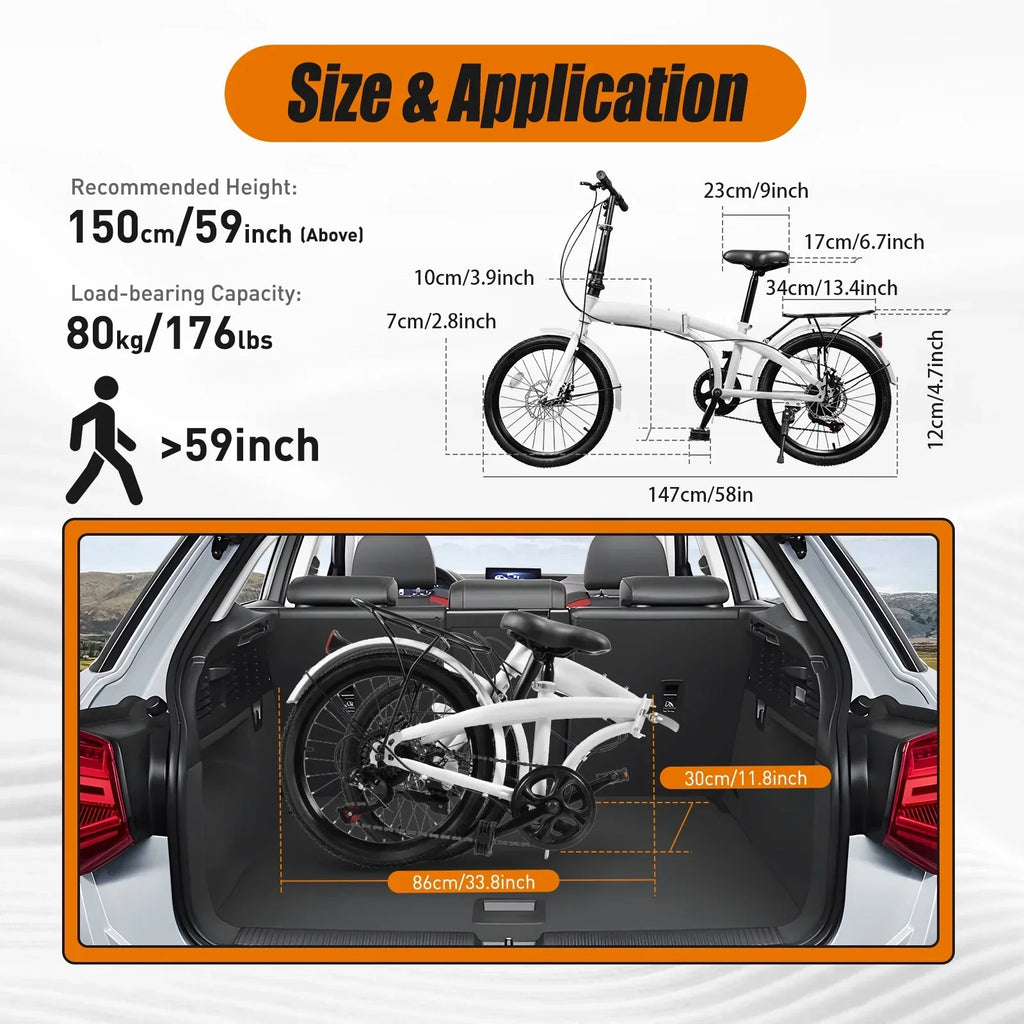 2026 NewLOYALHEARTDY 20" Folding Bike 7-Speed Unisex Mountain Bicycle Adjustable Height MTB City Bike for Adult Teenager High Carbon Steel Foldable Bicycle for Riding Traveling w/Dual Disc Brakes & Fender