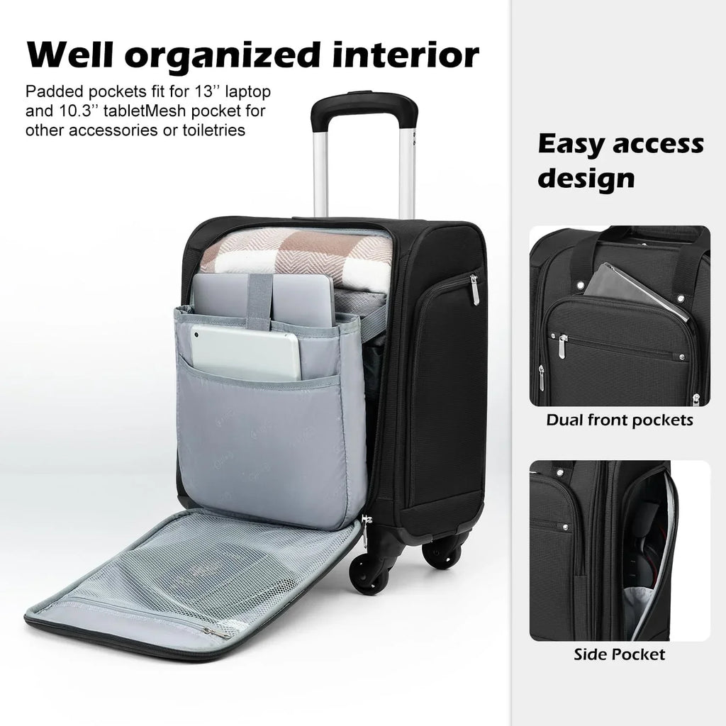 2026 NewUnderseat Carry On Luggage Softside Lightweight Rolling Travel Bag Spinner Suitcase