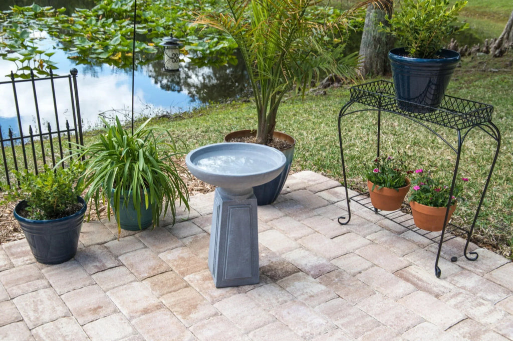 2026 NewPedestal Outdoor Bird Bath with Gray Finish