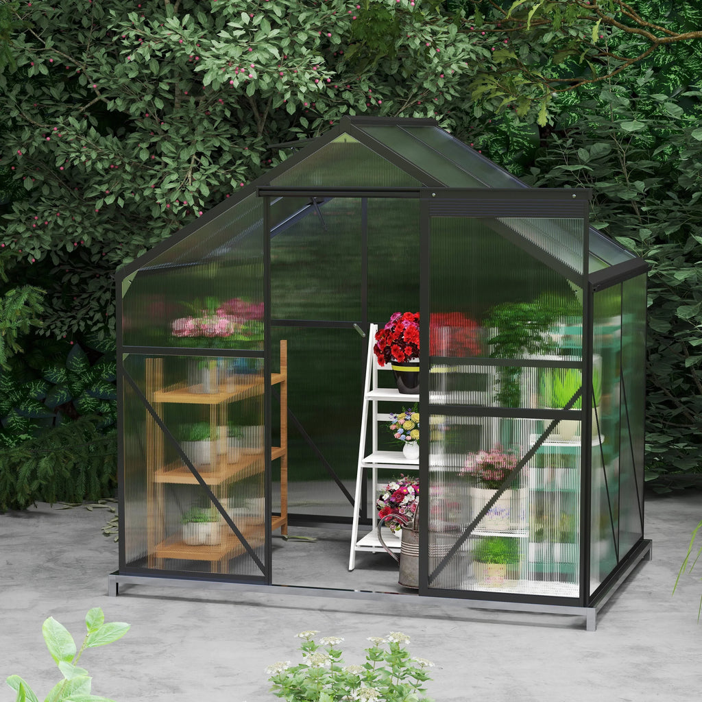 2026 NewAsofer 6' x 4' Greenhouse for Outdoors, Aluminum Walk-in Green Houses shed with Rain Gutter and Roof Vent for Backyard