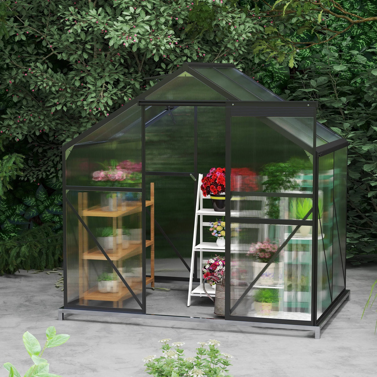 2026 NewAsofer 6' x 4' Greenhouse for Outdoors, Aluminum Walk-in Green Houses shed with Rain Gutter and Roof Vent for Backyard