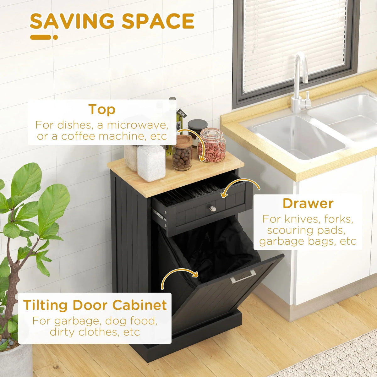 2026 NewHOMCOM Kitchen Tilt Out Trash Bin Cabinet, Free Standing Recycling Cabinet