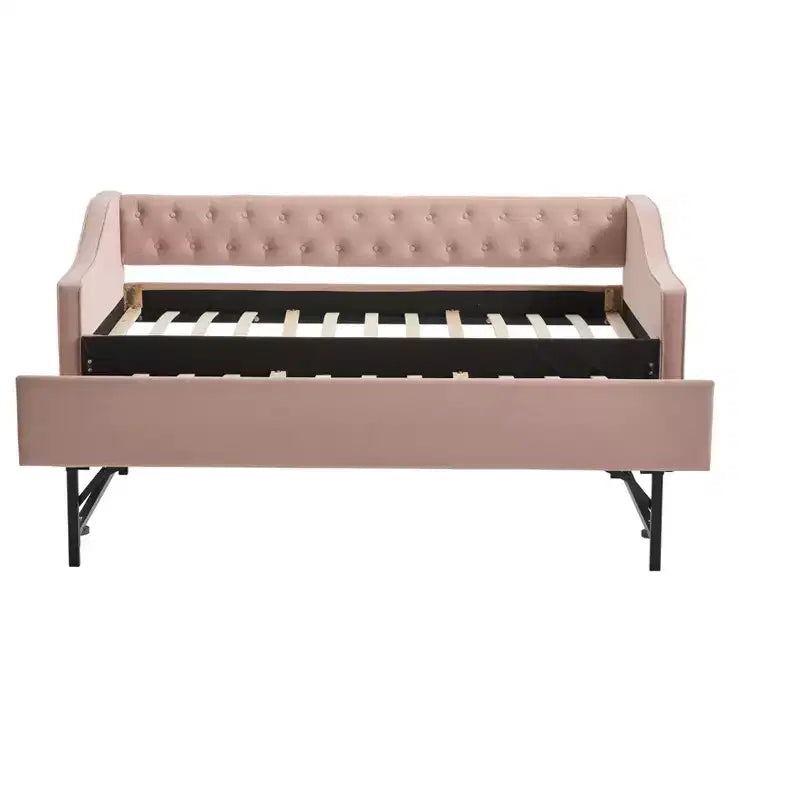 2026 Cama sofá Twin con cama nido, tapizada en terciopelo, puerto USB y bolsillos laterales - ModernLuxe