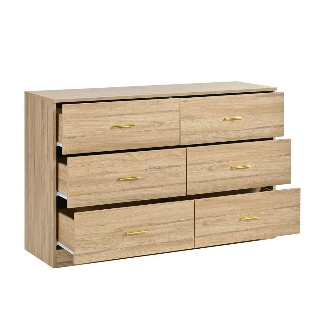 2026 NewKadyn Modern 6 Drawer Dresser Wood Cabinet,Dresser for Bedroom, Kitchen Storage Cabinet with Drawers, Chest of Drawers(Black)