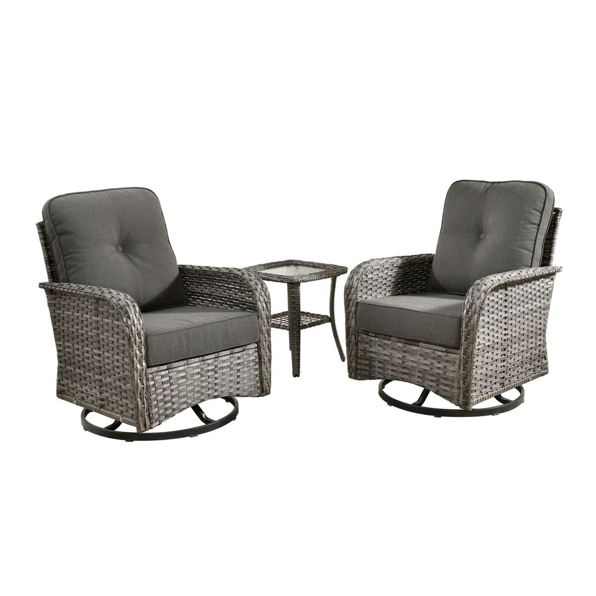 2026 NewOvios 5 Pieces Outdoor Patio Furniture Set High Back All Weather Wicker Conversation Set with Swivel Chairs & Coffee Table, Dark Gray