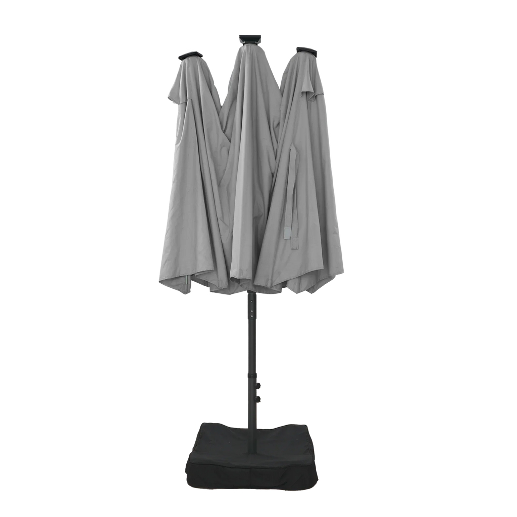 2026 NewMondawe 15ft Patio Umbrella, Large Double-Sided Solar LED Outdoor Umbrella with Fiberglass Ribs and Base for Deck Pool, Navy Blue