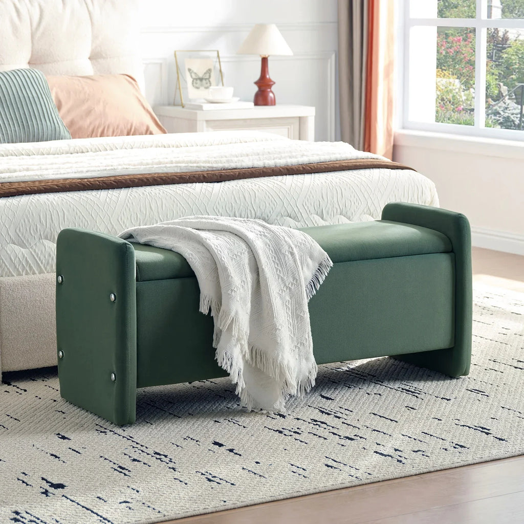 2026 NewPinmoco 44" Storage Ottoman Bench, Upholstered Entryway Bench with Storage End of Bed Bench for Bedroom& Living Room, Corduroy Gray