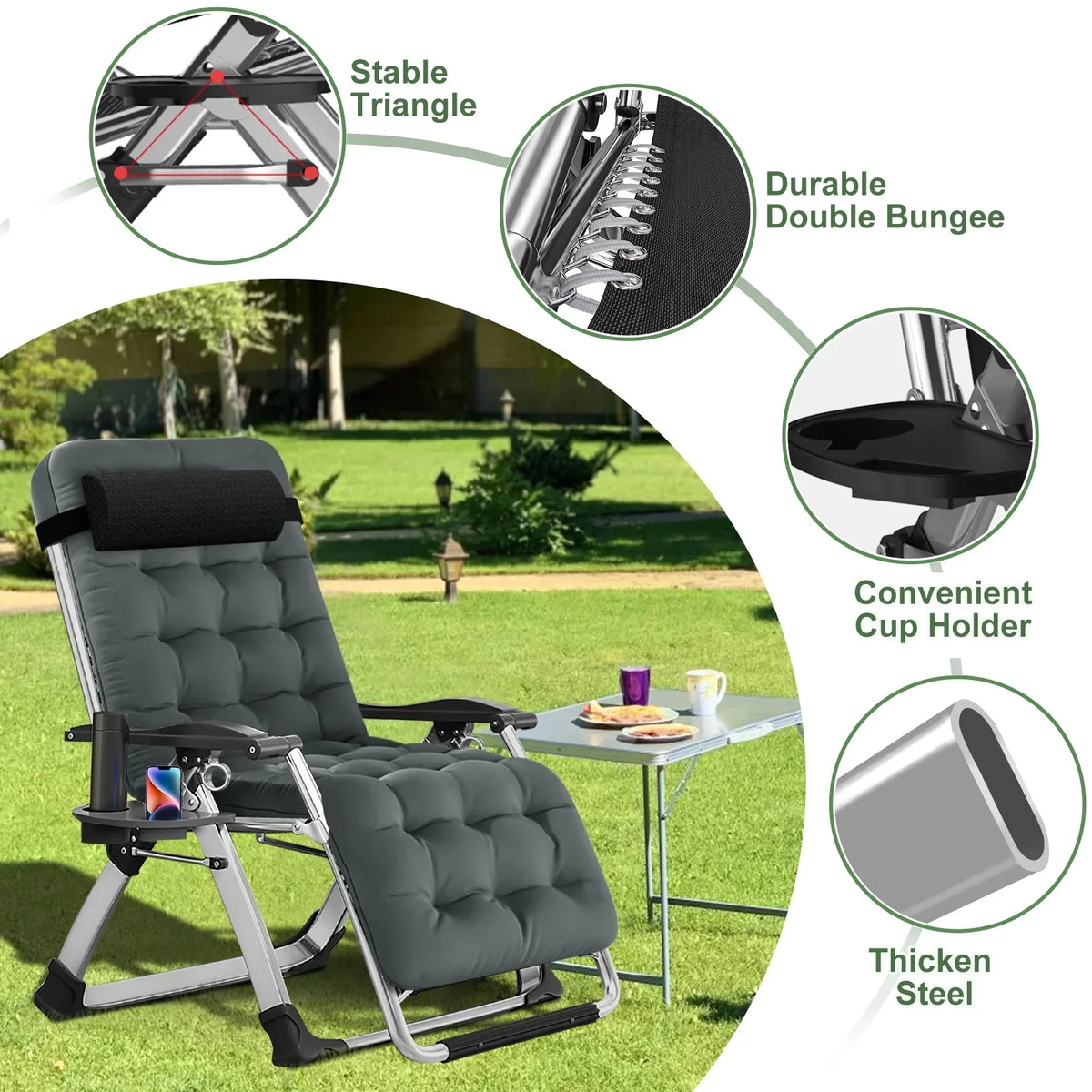 2026 NewNAIZEA 2 Pack Zero Gravity Chair, Foldable Portable Lawn Recliner with Cushion, Headrest, Cup Holder, Black