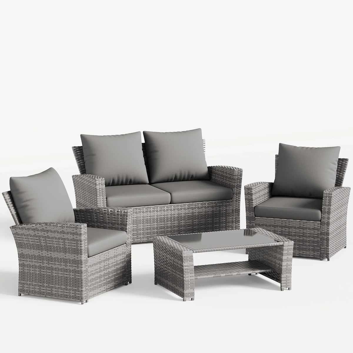 2026 NewUDPATIO Wicker Patio Furniture Set, 4 Piece Outdoor Sectional Conversation Sets, Gray PE Rattan Patio Sofa Set for Balcony, Porch, Backyard, Grey