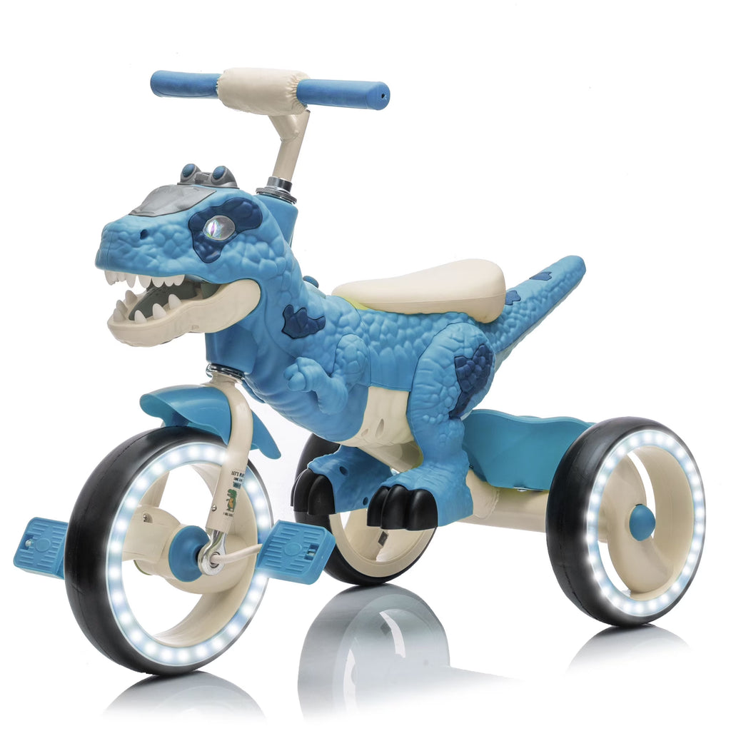 2026 NewXuanlur Kids Ride on Dinosaur Tricycle, Toddlers Kid Trike with Wide Flash Wheels, Anti-Slip Pedals, Rear Basket, Music & LED Lights, Toddler Bike Toys Gift for 3-6 Year Old Boys & Girls (Green)