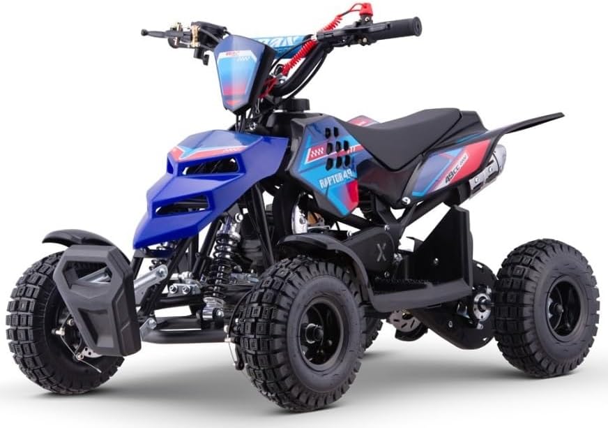 2026 Miniquad Infantil Gasolina Raptor-R4 49cc (Gasolina Mezcla), Azul, niños de 4 a 10 años
