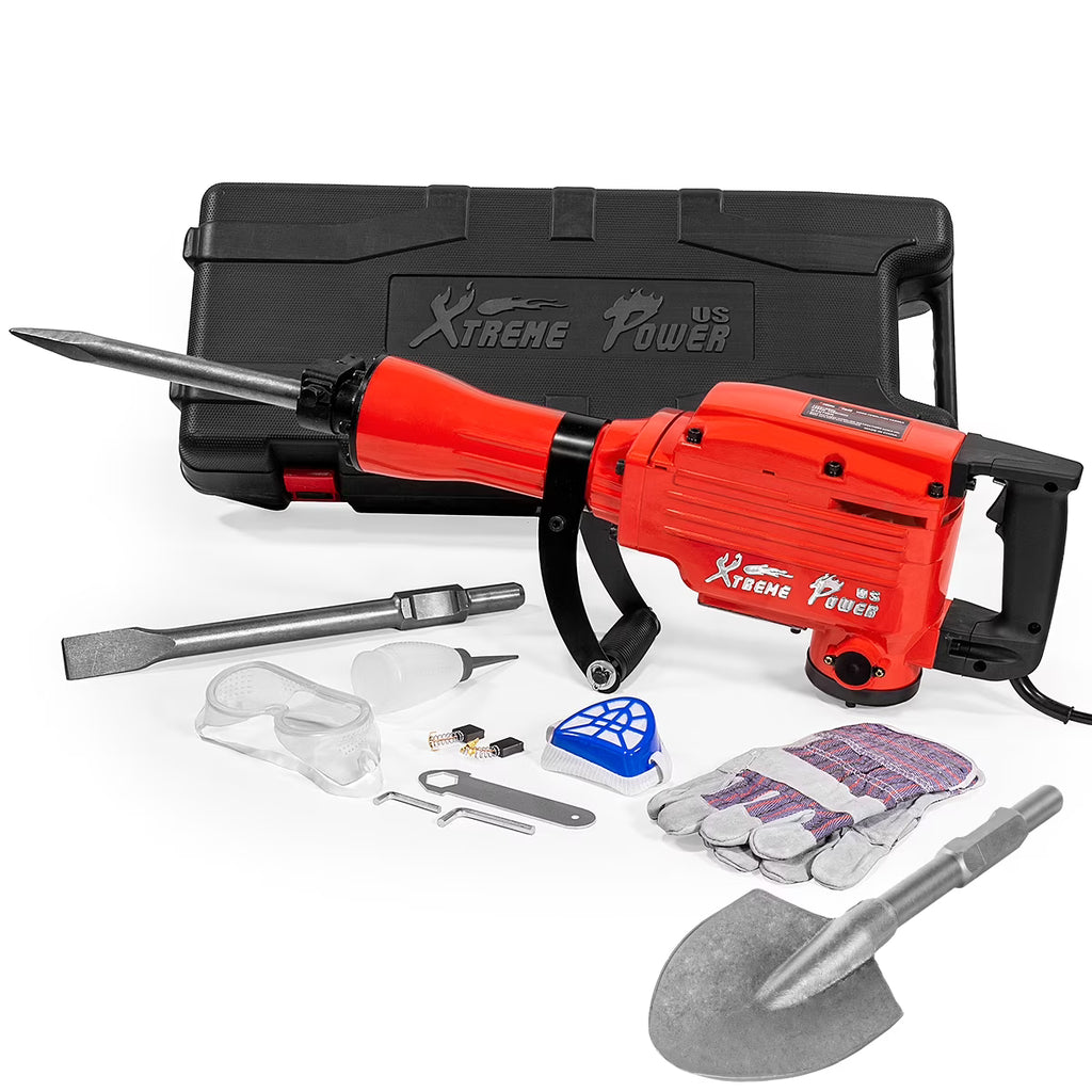 2026 NewXtremepowerUS Demolition Jack Hammer Heavy Duty, 2200W Electric Jackhammer With Scraping Chisel, 1800BPM Power Drill Concrete Breaker Bar Point & Chisel Bits Chisel Set, Red