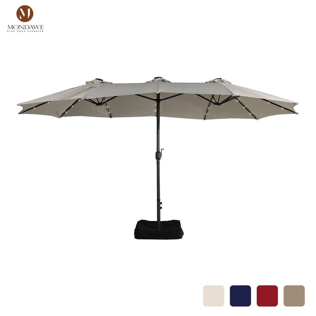 2026 NewMondawe 15ft Patio Umbrella Rectangular Outdoor Market Umbrella with Base and LED Lights Beige