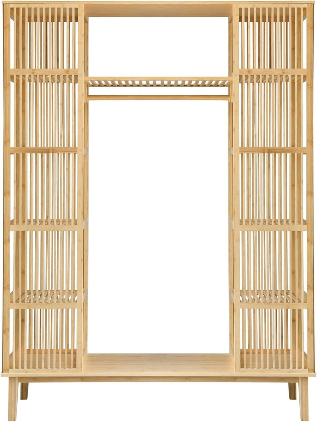 2026 [en.casa] Armario para Ropa con 2 Puertas Deslizantes Clóset con 12 Estantes y 1 Barra de Colgar Perchero de Bambú 185 x 140 x 45 cm Natural