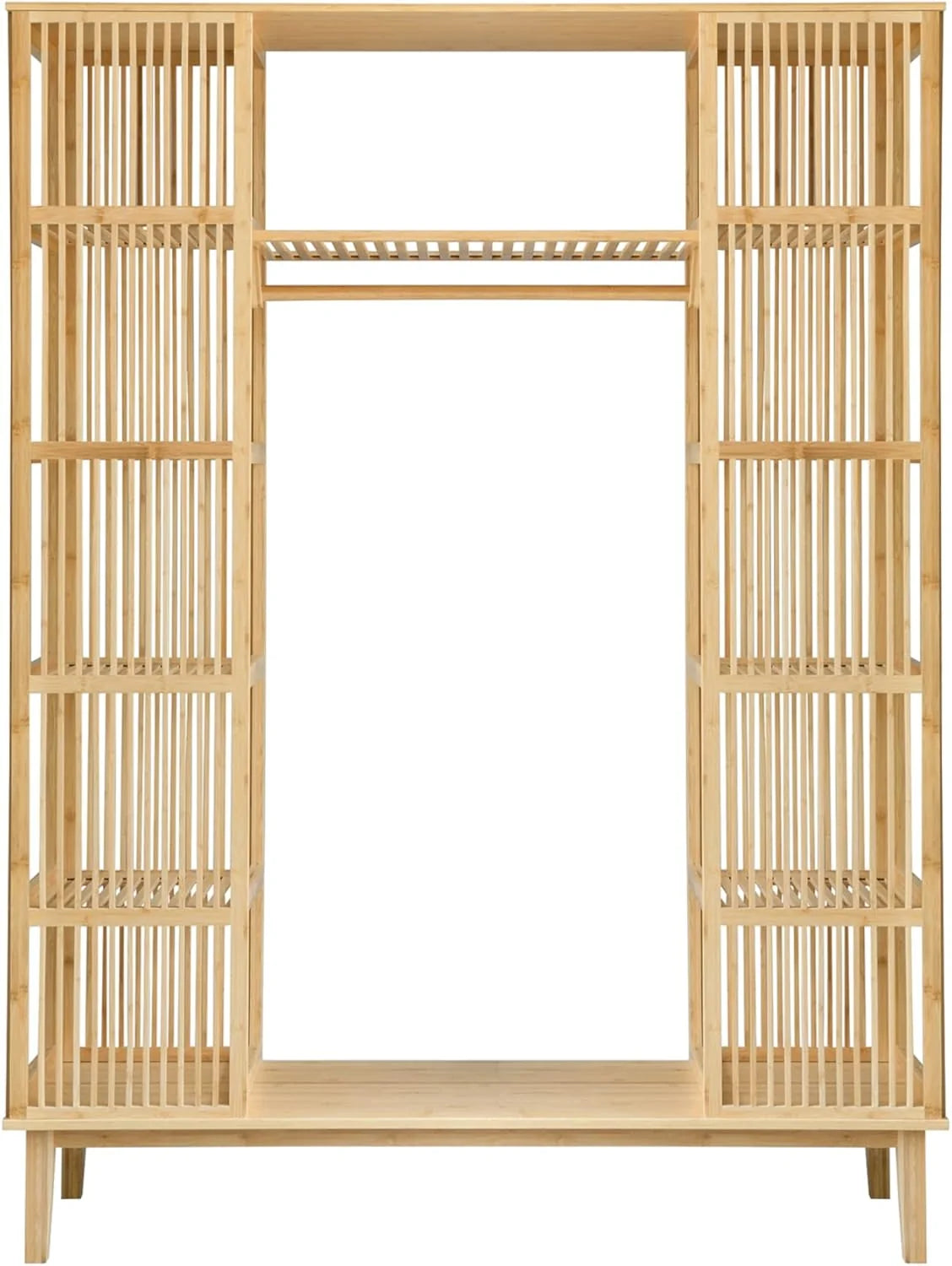2026 [en.casa] Armario para Ropa con 2 Puertas Deslizantes Clóset con 12 Estantes y 1 Barra de Colgar Perchero de Bambú 185 x 140 x 45 cm Natural