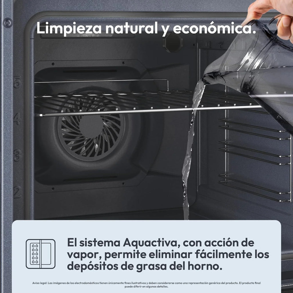 2026 Candy FIDCP X625 L, Horno Multifunción, 70L, Bandeja y Rejilla, Limpieza Aquactiva, Convección Ventilador radial, 8 Funciones, Display Timer Touch, Mandos Push&Pull, Puerta 2 Cristales, Inox y Negro