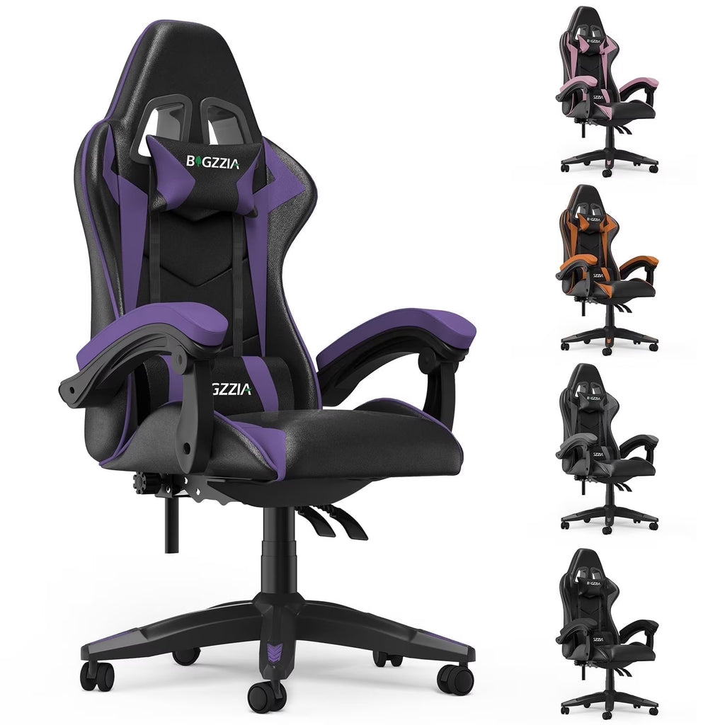 2026 NewBigzzia Gaming Chair Office Chair, Ergonomic Game Chair with Height Adjustable Headrest and Lumbar Support for Adults Teens, Black & White