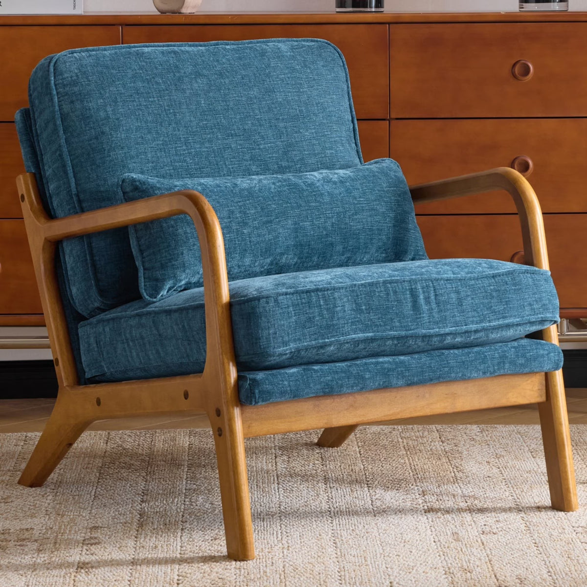 2026 NewKtaxon Accent Chair Corduroy Upholstered Armchair, Reading Club Chair with Pillow and Solid Wood Frame for Living Room Bedroom Furniture Off White