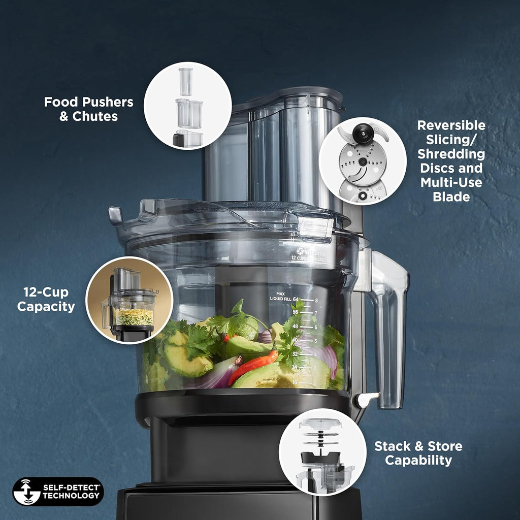 2026 Sistema de cocina Vitamix Ascent X2 SmartPrep con procesador de alimentos, recipiente de 1,4 litros con detección automática, color negro sombra.