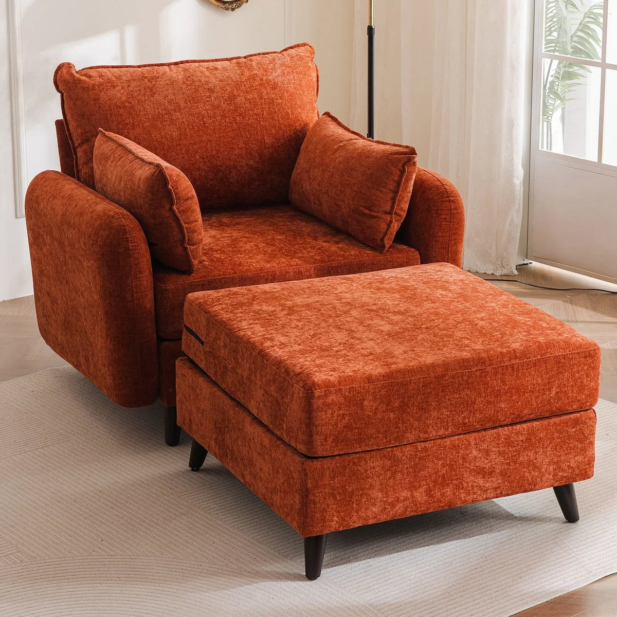 2026 NewRexulqo Oversized Accent Chair with All Seats Storage,Comfy Living Room Chairs with 2 Throw Pillow,Upholstered Mid-Century Armchair,24.5'' Deep Seat,Reading Chair For Bedroom,Office,Chenille,Green