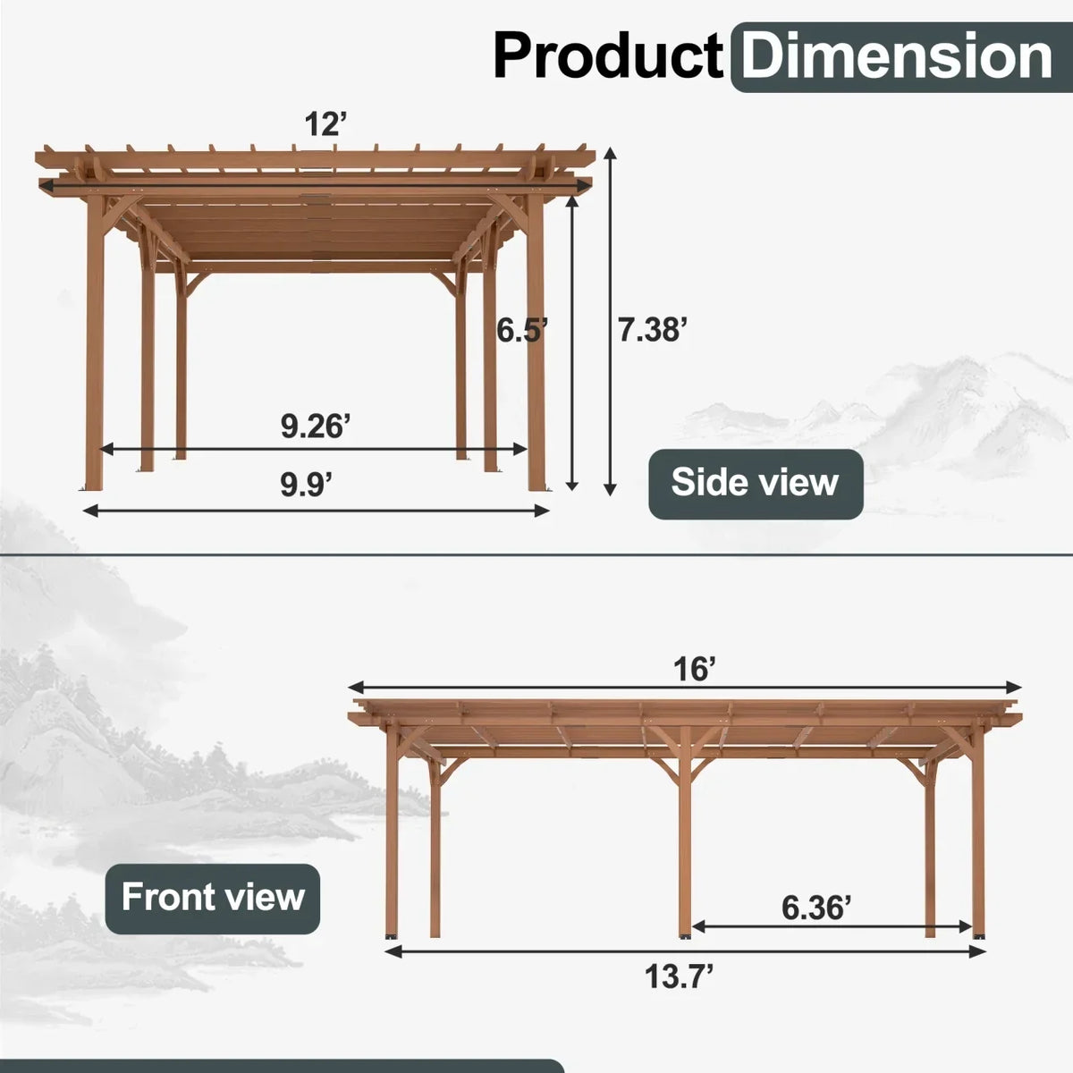 2026 New12 x 10 FT Outdoor Pergola, Wooden Pergola Gazebo with Climbing Plant Support and Waterproof, for Patio Porch Garden Backyard, Brown
