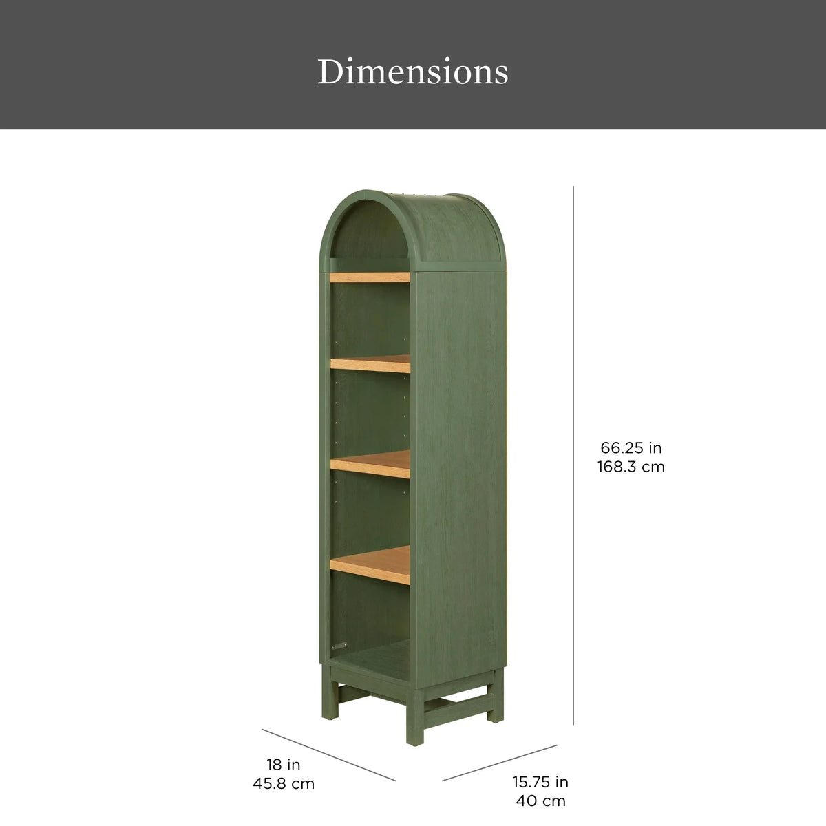 2026 NewBetter Homes & Gardens Juliet Narrow Arch Bookcase, Deep Green and Light Honey