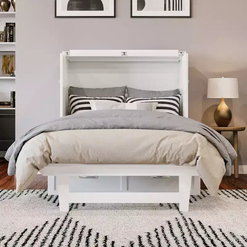 2026 Cama abatible tipo arcón con colchón Twin XL, azul/blanco, 1 plaza