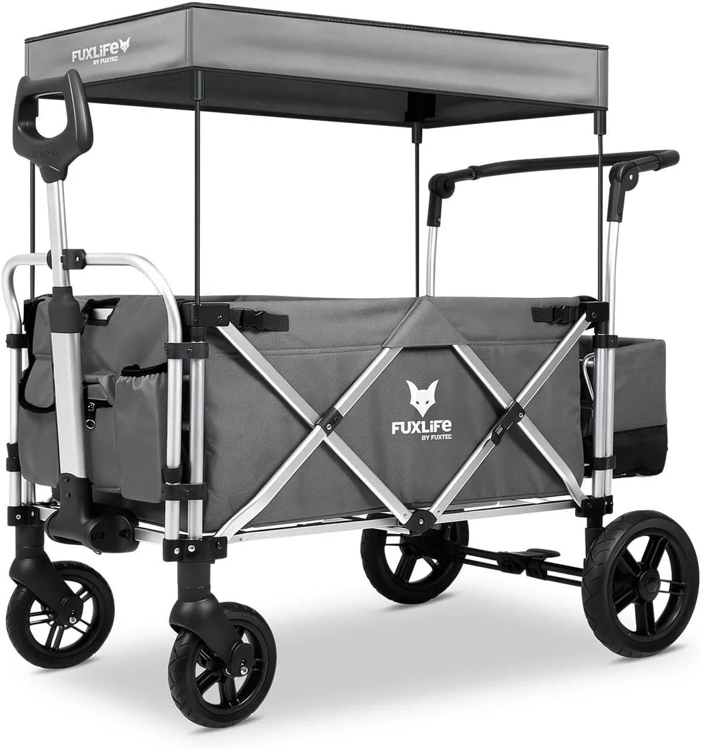 2026 Carrito plegable FUXTEC FX-CTL900 Premium gris para niños, para jardín, playa o ciudad, empujable y remolcable, carga máxima 75 kg