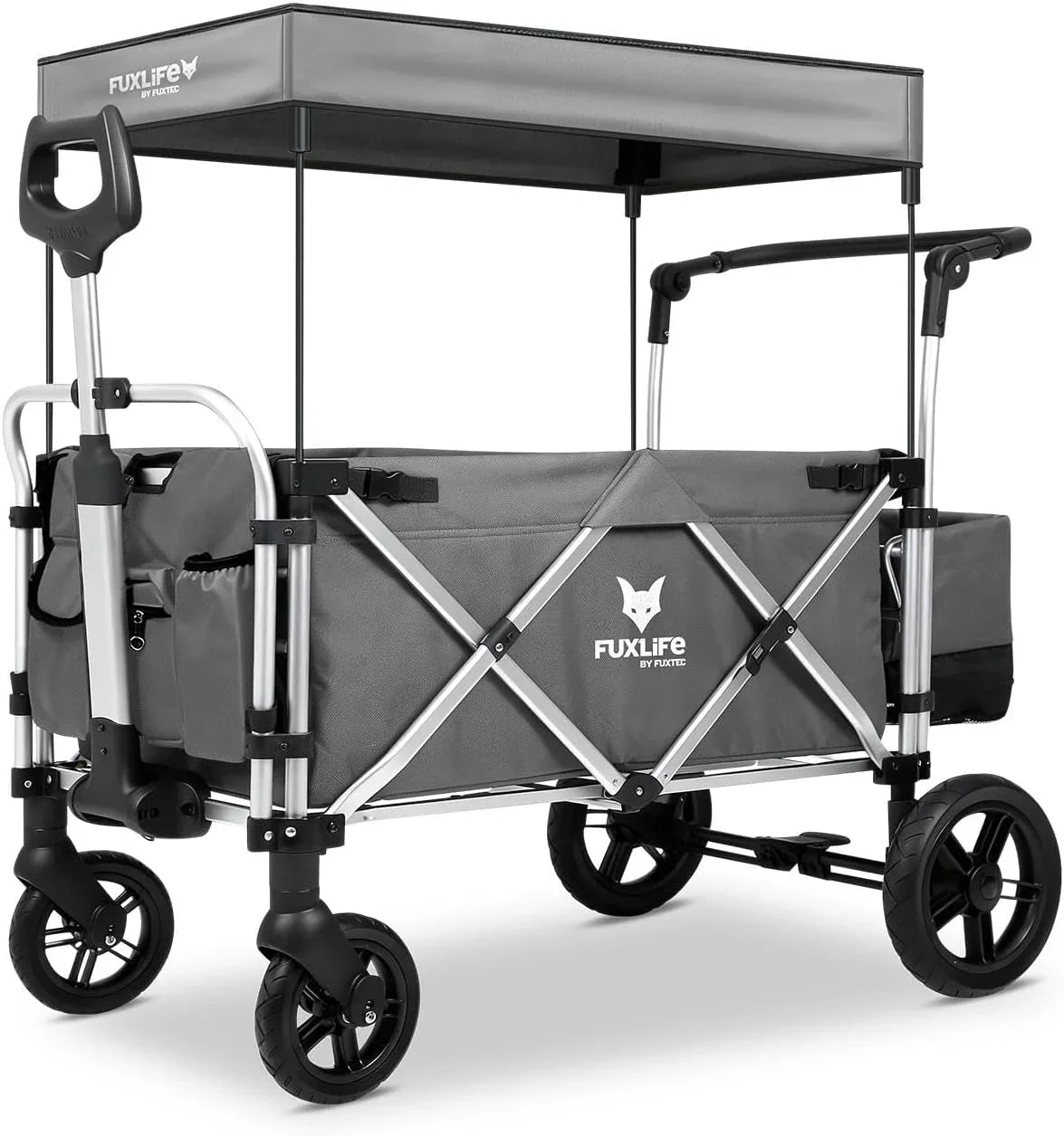 2026 Carrito plegable FUXTEC FX-CTL900 Premium gris para niños, para jardín, playa o ciudad, empujable y remolcable, carga máxima 75 kg