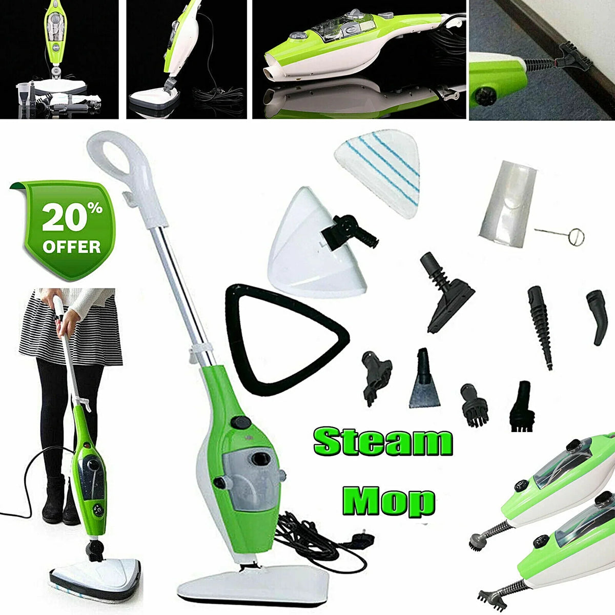 2026 NewAll-in-One 10-in-1 Steam Cleaner for Hardwood Floors, Tiles, Carpets, and Windows