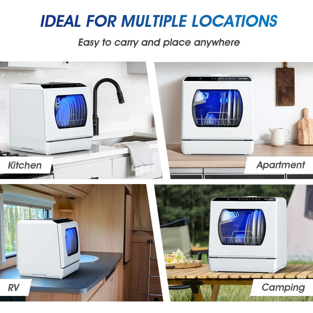 2026 NewAIRMSEN Portable Countertop Dishwasher with 5-Liter Built-in Water Tank and Air-Dry Function, 5 Washing Programs Mini Dishwasher, AE-TDQR03