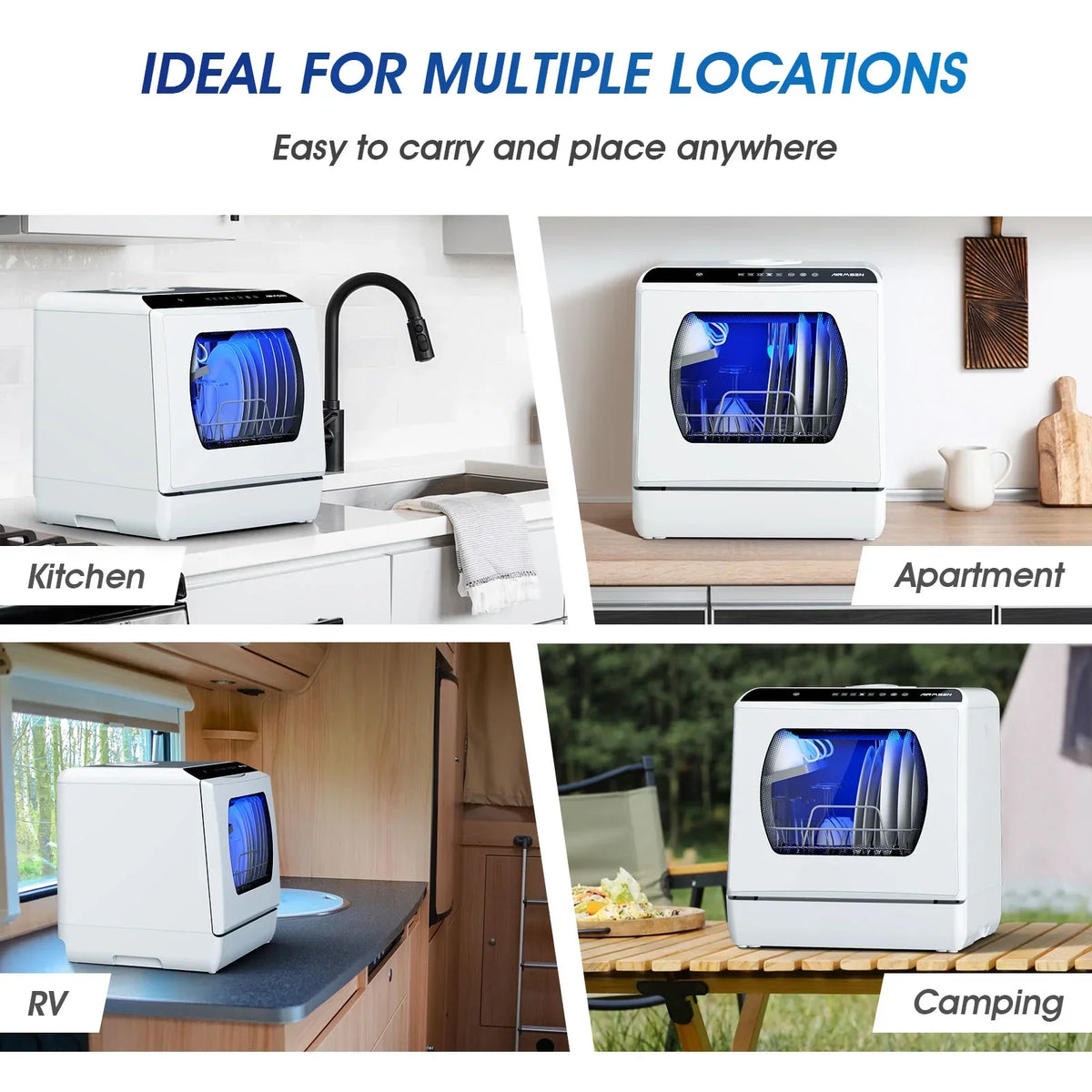 2026 NewAIRMSEN Portable Countertop Dishwasher with 5-Liter Built-in Water Tank and Air-Dry Function, 5 Washing Programs Mini Dishwasher, AE-TDQR03