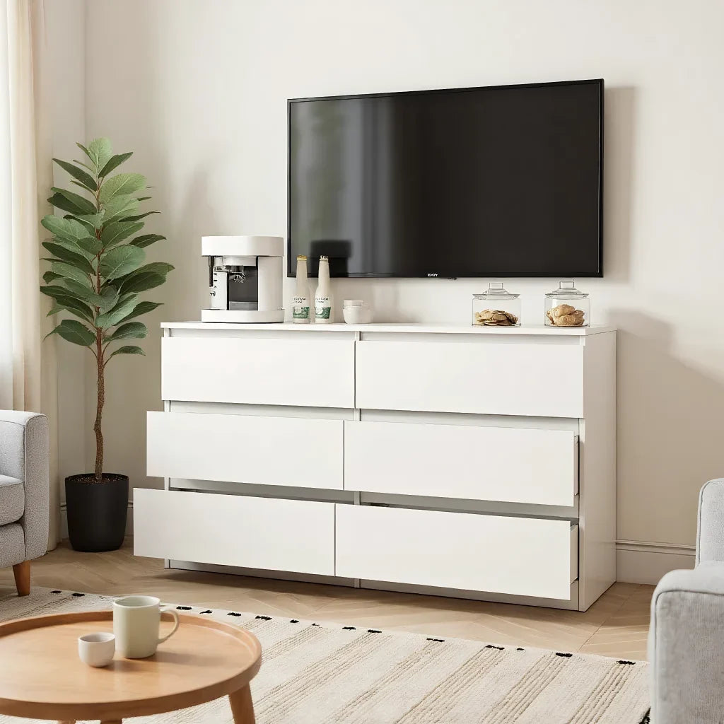 2026 NewKadyn Modern 6 Drawer Dresser Wood Cabinet,Dresser for Bedroom, Kitchen Storage Cabinet with Drawers, Chest of Drawers(Black)