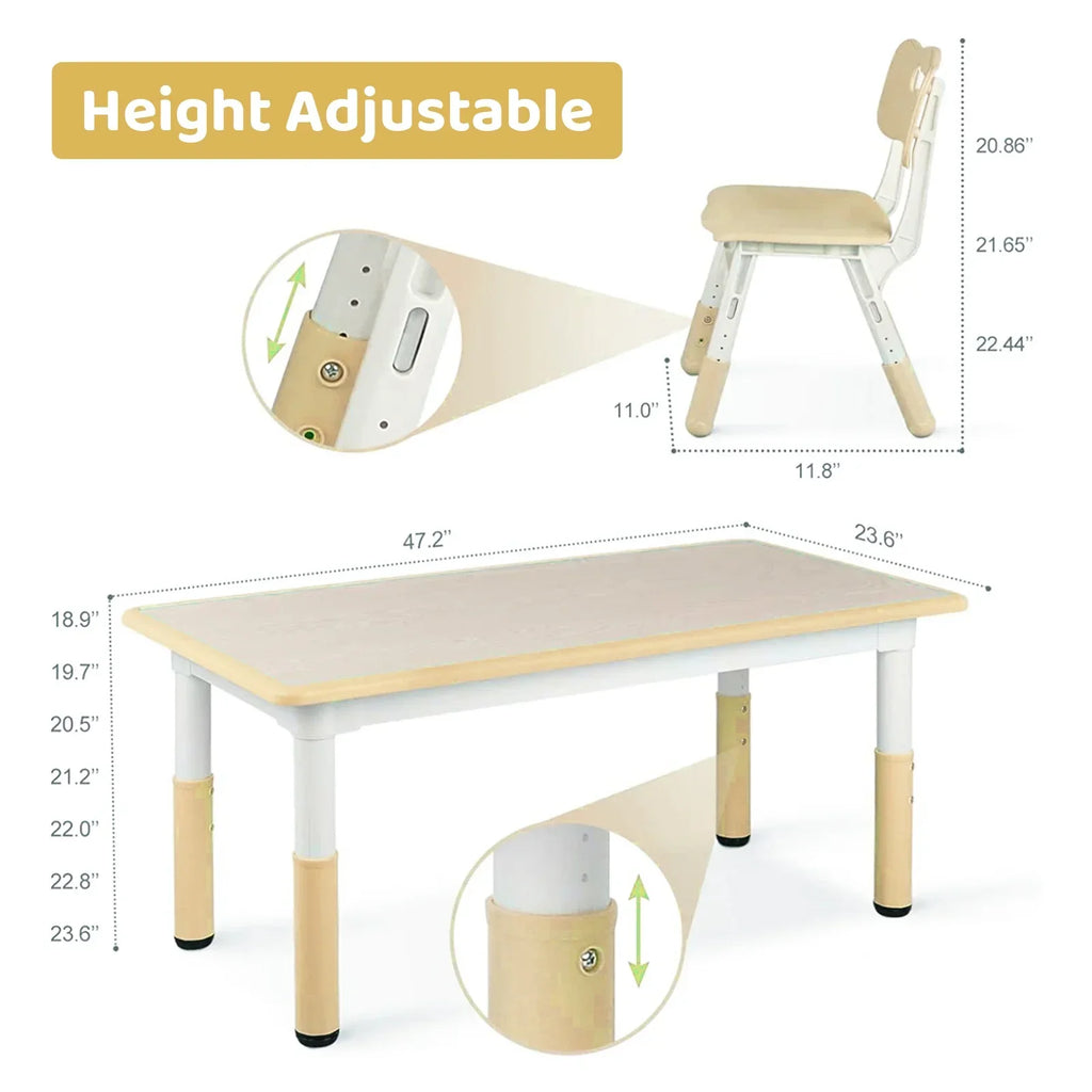 2026 NewLAZY BUDDY Kids Table and 4 Chairs Set, Height Adjustable Toddler Desk with Graffiti Desktop, Kids Activity Table Set for Daycare, Home