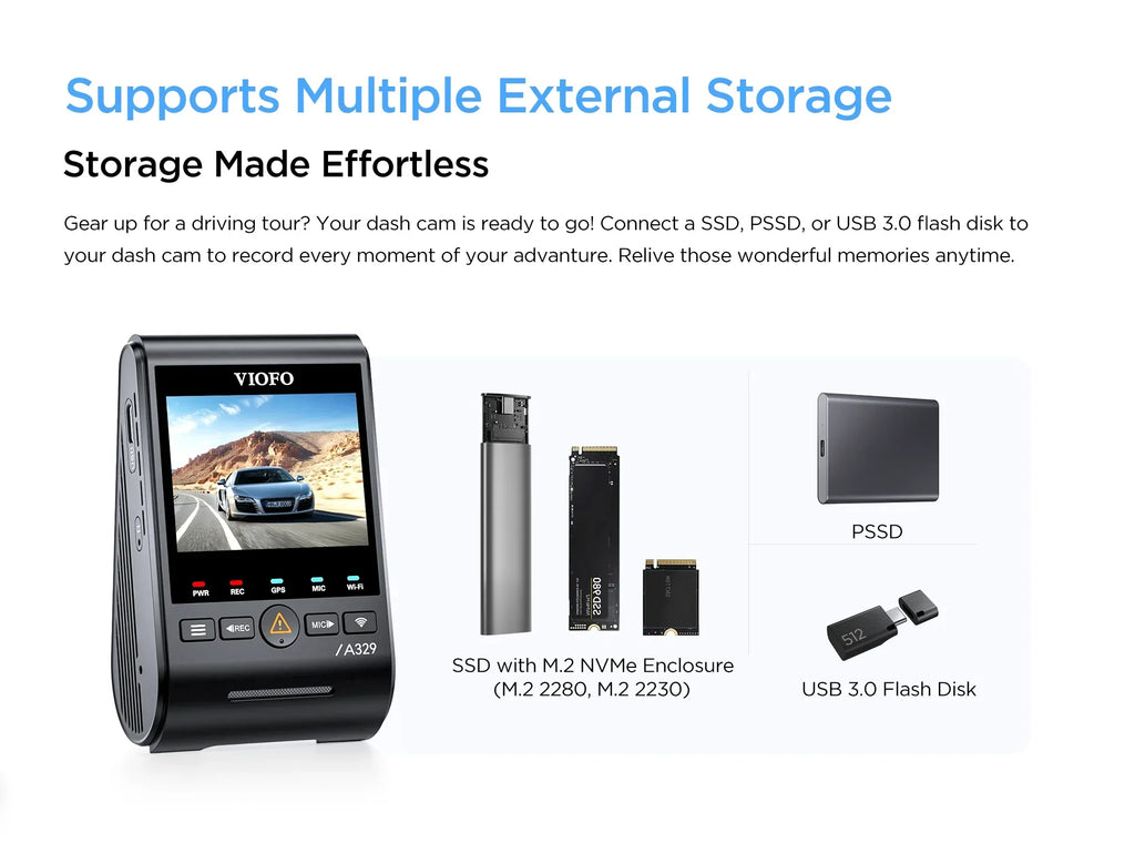 2026 NewVIOFO A329 2CH First 4K 60FPS Front and 2K Rear Wi-Fi 6 Dash Cam HDR with Sony STARVIS 2 Sensors Support SSD Storage