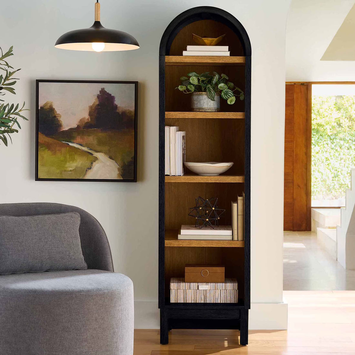 2026 NewBetter Homes & Gardens Juliet Narrow Arch Bookcase, Deep Green and Light Honey