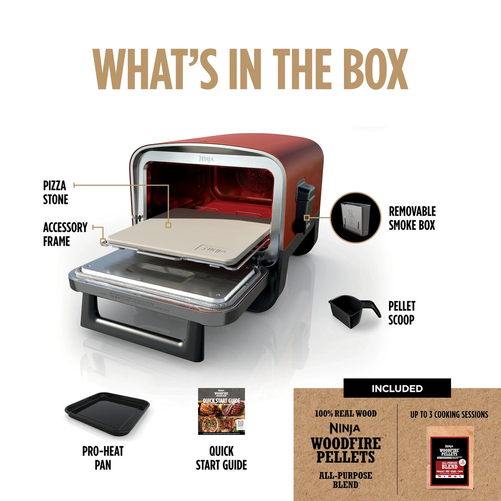 2026 NewNinja Woodfire Pizza Oven, 5-in-1 outdoor oven, 5 Pizza Settings, Ninja Woodfire Technology, up to 700" F heat, BBQ smoker, Electric