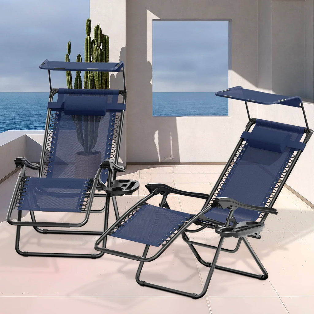 2026 NewMoNiBloom Zero Gravity Chairs Set of 2, Folding Outdoor Patio Beach Recliner with Canopy Shade & Headrest, Black