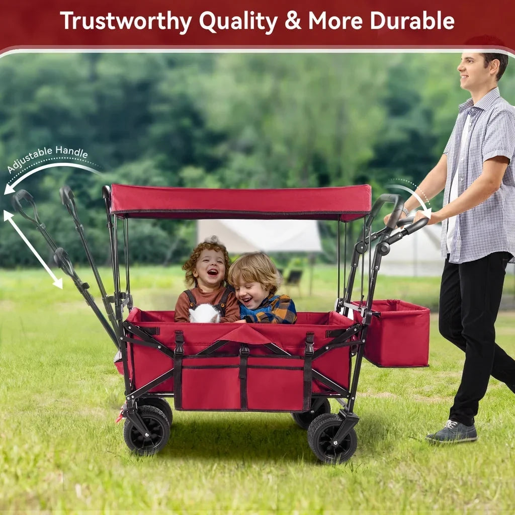 2026 NewVECUKTY Collapsible Garden Wagon Cart with Removable Canopy Black
