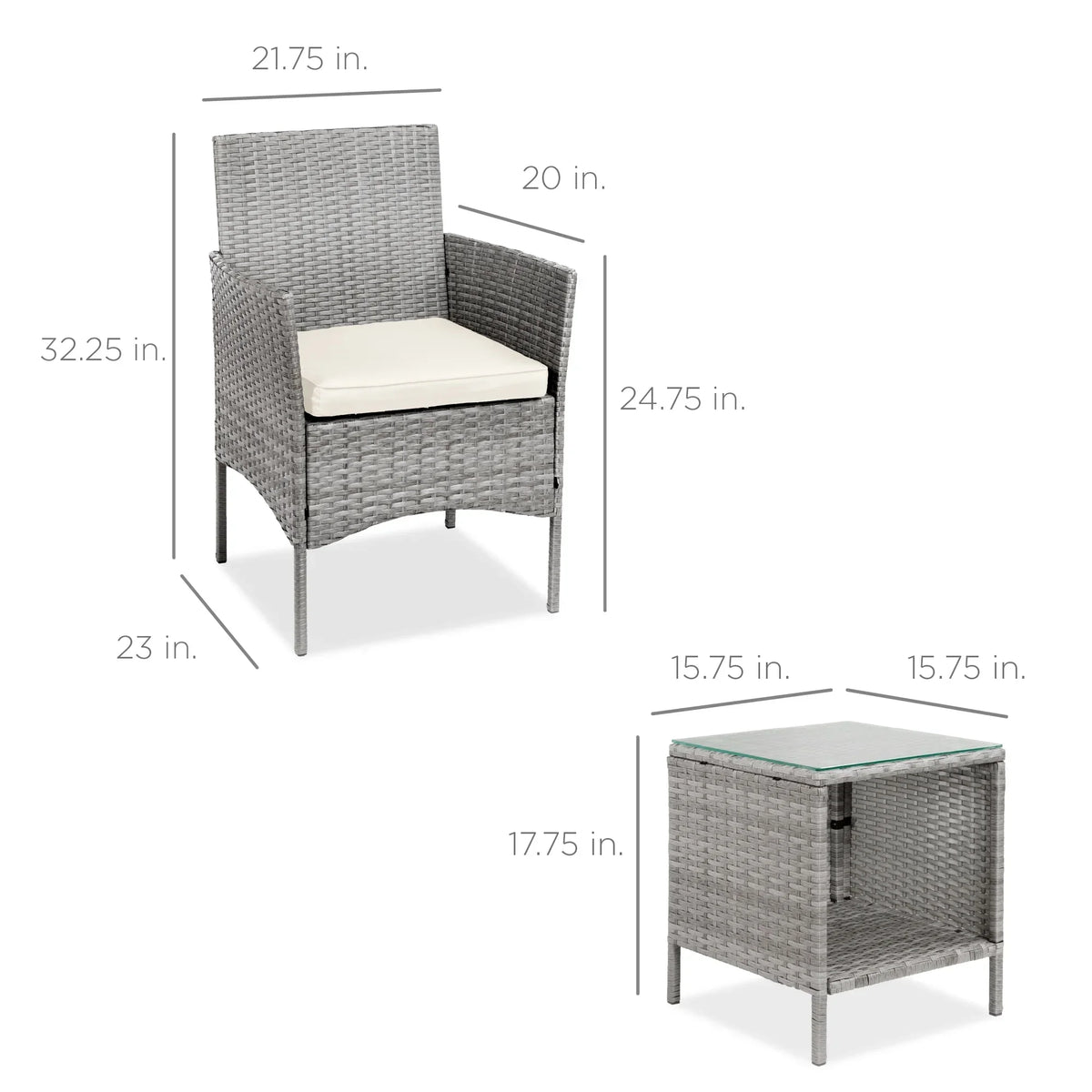 2026 NewBest Choice Products 3-Piece Outdoor Wicker Conversation Patio Bistro Set, w/ 2 Chairs, Table - Gray/Navy