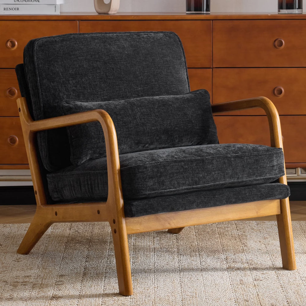 2026 NewKtaxon Accent Chair Corduroy Upholstered Armchair, Reading Club Chair with Pillow and Solid Wood Frame for Living Room Bedroom Furniture Off White