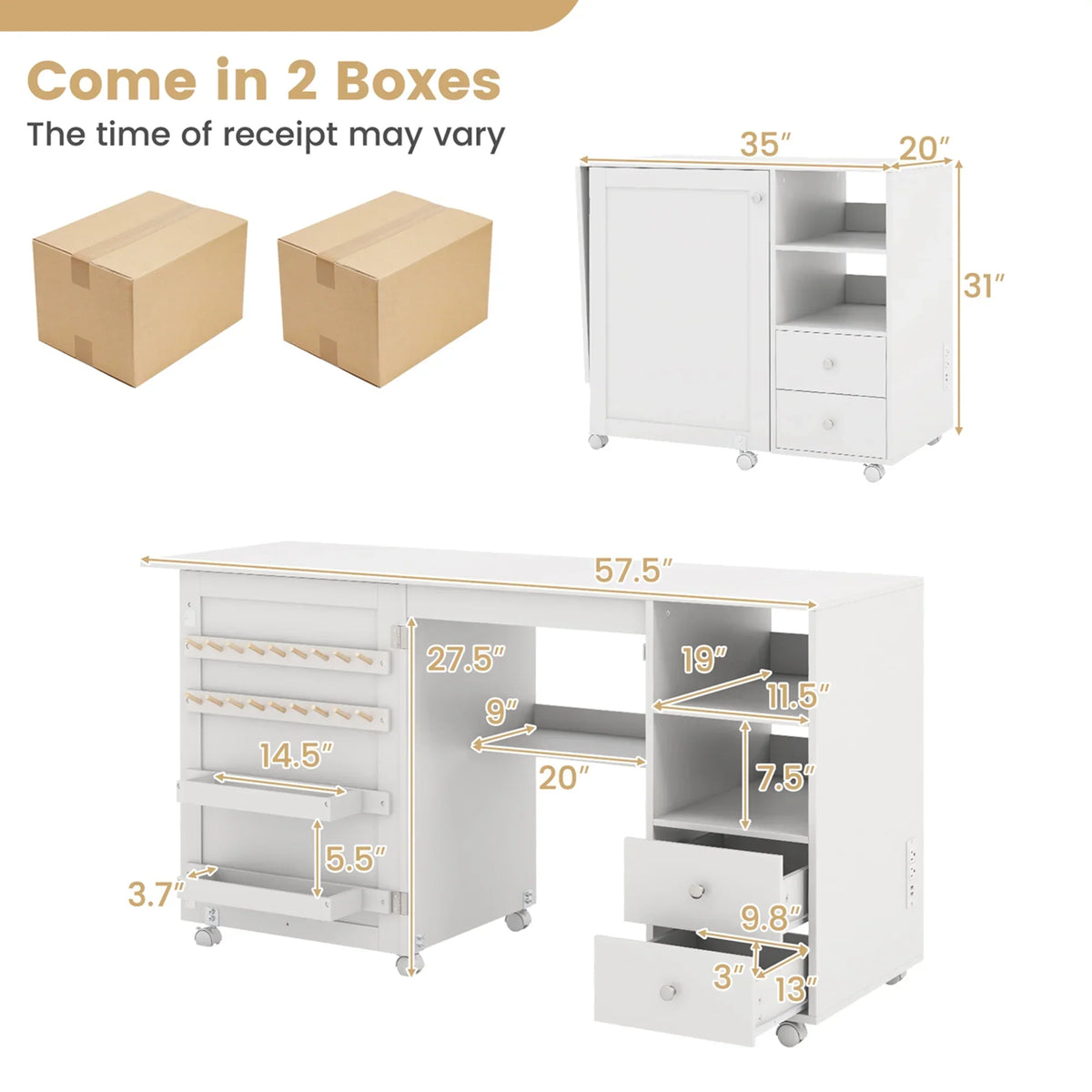 2026 NewCostway Folding Sewing Table Charging Station Multifunctional Sewing Machine Cart Table