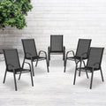 2026 NewBizChair 5 Pack Black Outdoor Stack Chair with Flex Comfort Material and Metal Frame