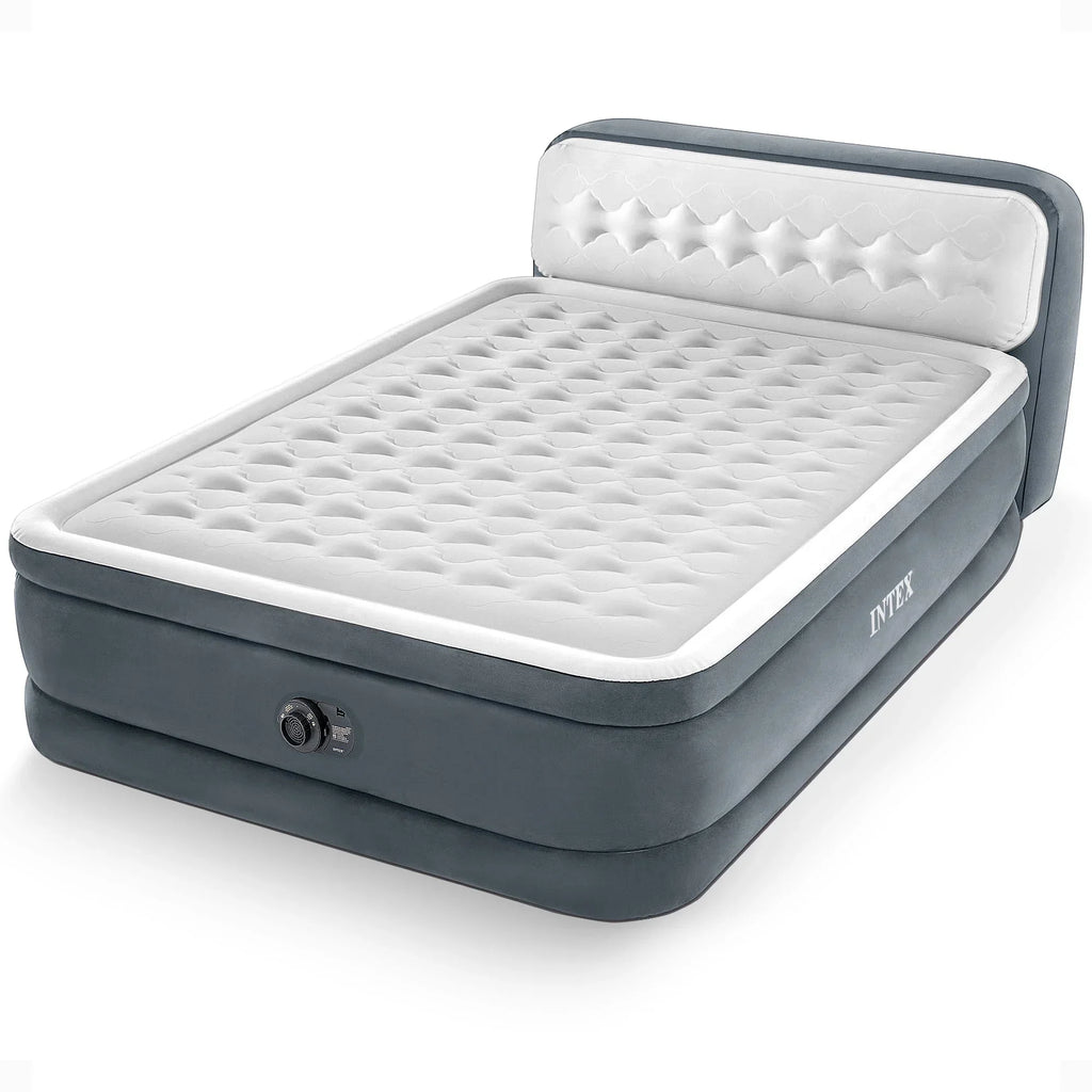 2026 NewOpen Box Intex Dura-Beam Deluxe Plush Headboard Queen Mattress Built-In Pump