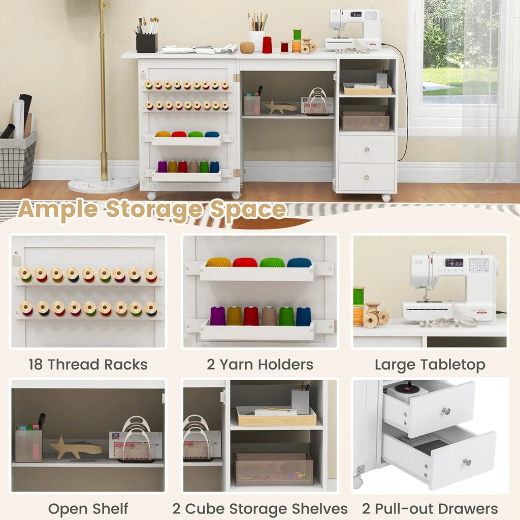 2026 NewCostway Folding Sewing Table Charging Station Multifunctional Sewing Machine Cart Table